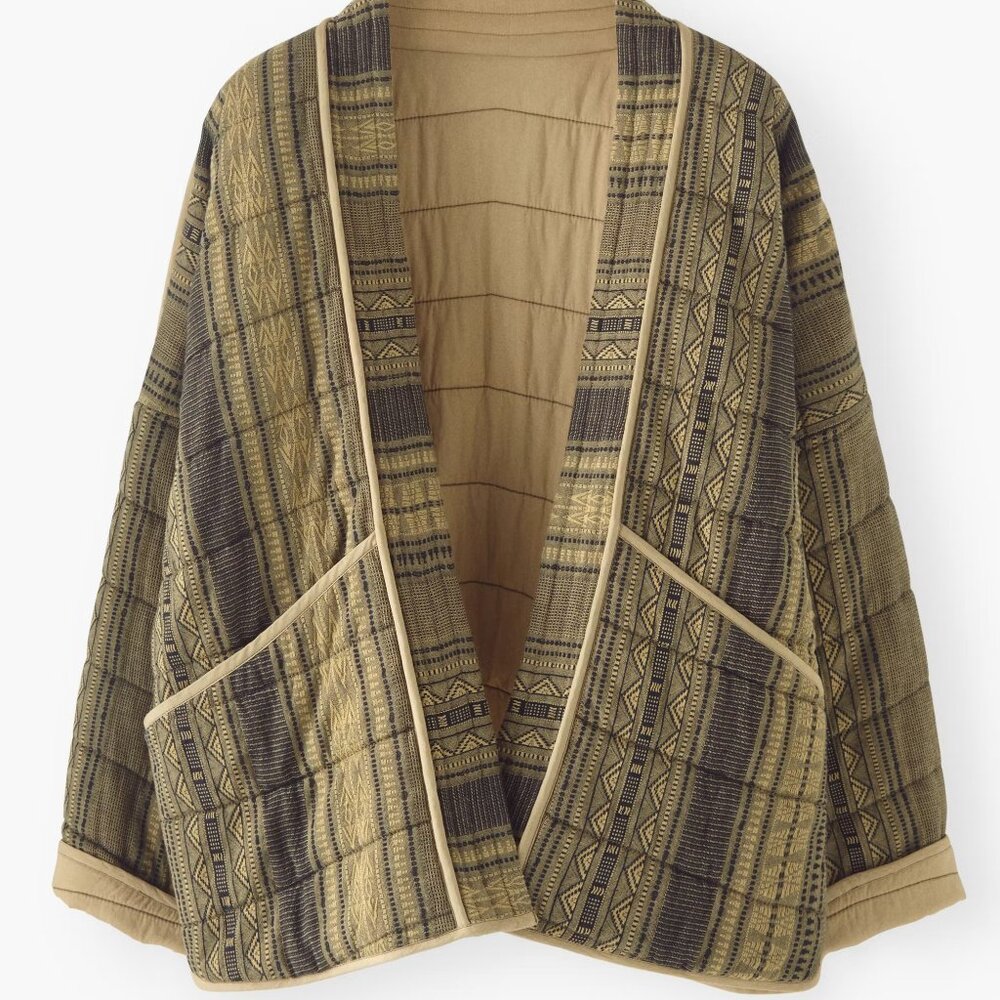 Wrap London jacquard jacket Cotton Striped Haori Crop Open Front Short Coat